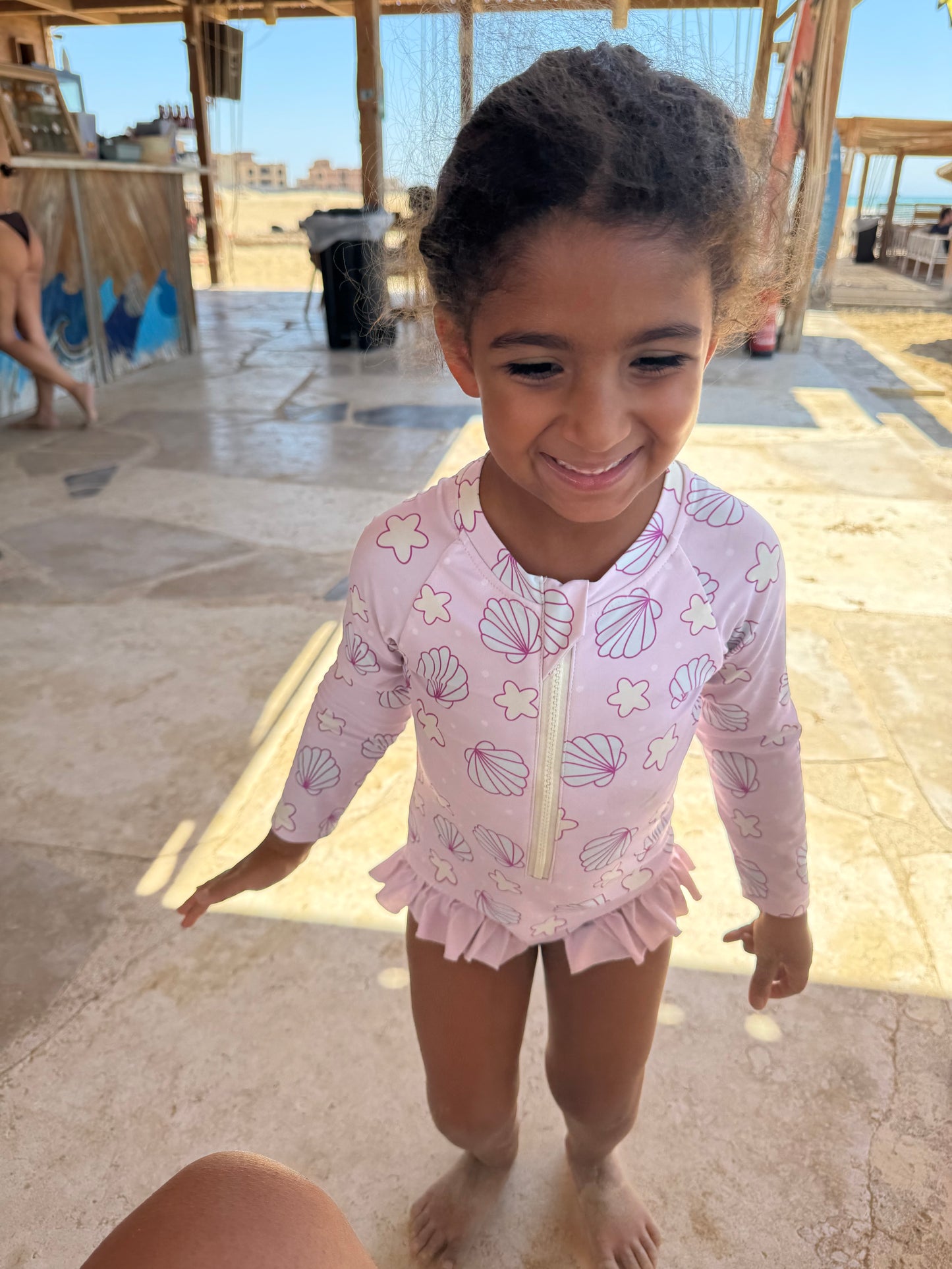 Mermaid Drift – Lavender Seashell Rashguard Swimsuit With Ruffles🧜‍♀️