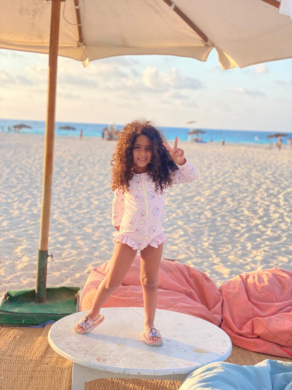 Mermaid Drift – Lavender Seashell Rashguard Swimsuit With Ruffles🧜‍♀️