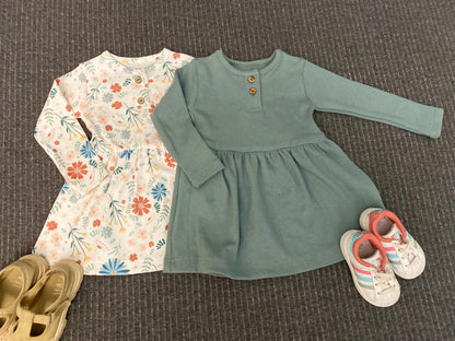 Long Sleeve Button Ribbed Organic Cotton Dress